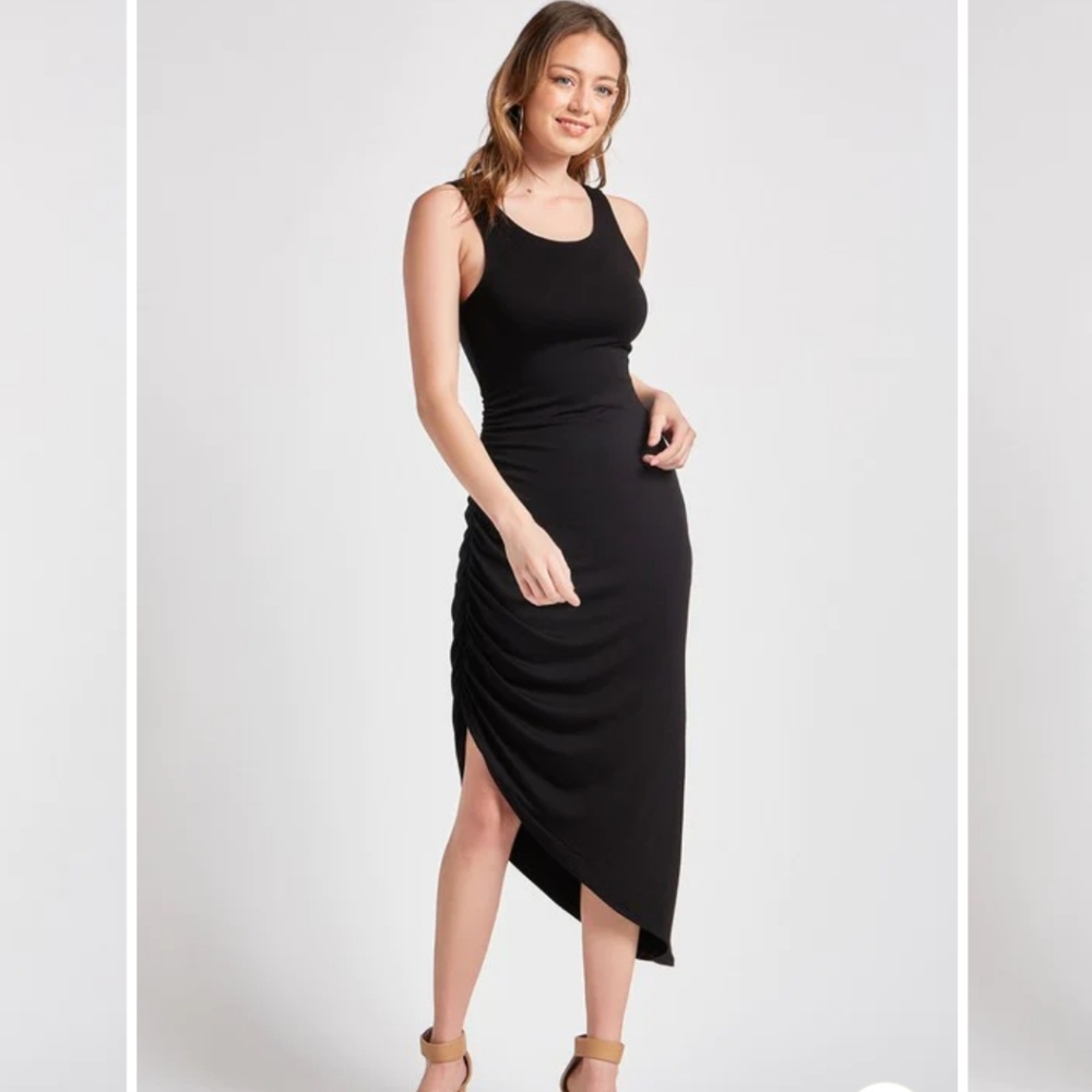 Plus Size Ruched Black Dress